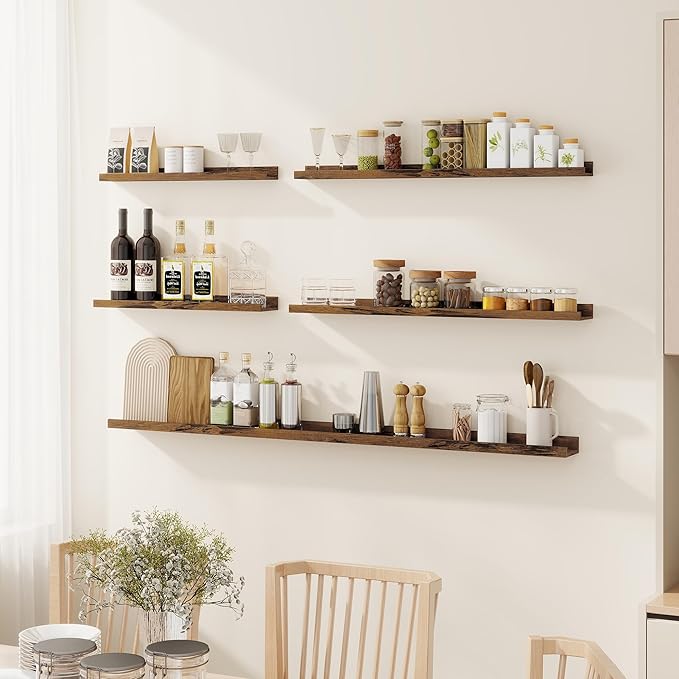 Fun Memories Long Wall Shelves Set of 2-60 Inch Floating Shelves for Wall - Picture Ledge Shelf with Lip for Storage - Wall -