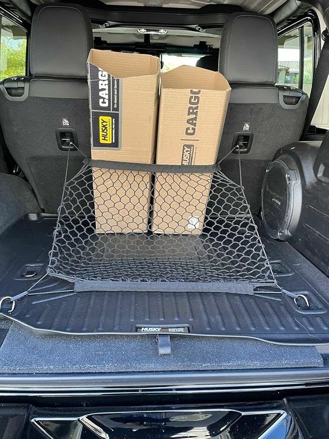 Rear Trunk Organizer Cargo Net for Jeep Wrangler 2018-2025 - ONLY for 4 Door Trims - Floor Style Web Mesh Cargo Net for SUV -