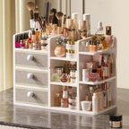 Large Makeup Organizer Countertop With Brush Holder Drawer For Vanity,Bamboo Bathroom Counter Organizers And Storage,Cosmetic