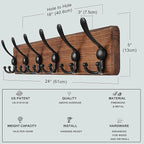 Dseap Coat Rack Wall Mounted - 24" Long 6 Tri Hooks, Heavy Duty Wooden Wall Coat Hanger Coat Hook for Clothes Hat Jacket Clot