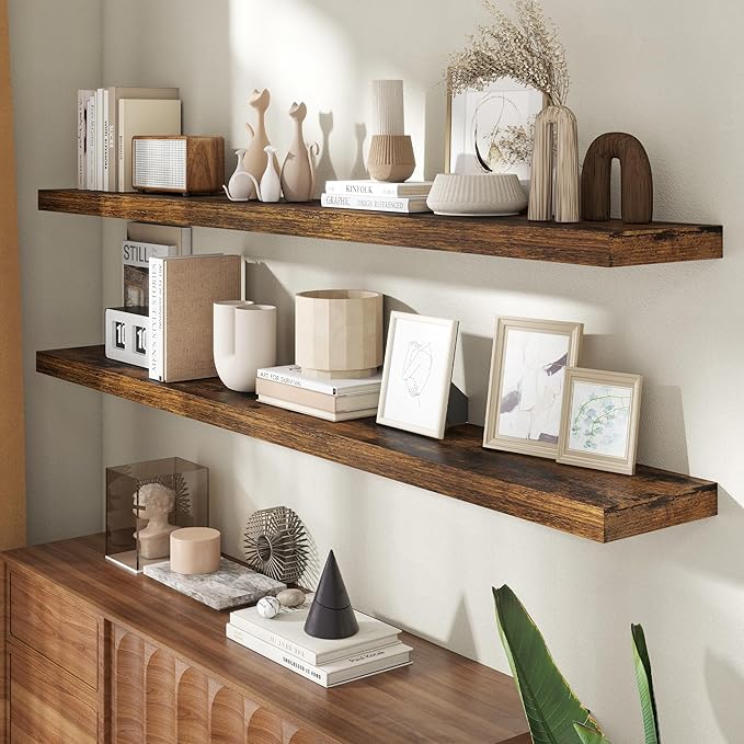 72 Inch Floating Shelves for Wall, 8 Inch Deep Floating Shelf for Storage & Display, Wall Mounted Shelf with Invisible Bracke