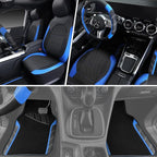 CAR PASS Air Mesh Leather Car Seat Covers Full Set, Waterproof Car Floor Mats, Sporty Steering Wheel Cover 14.5-15in, Univers