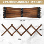 WGFKVAS 2 Pack Accordion Hat Rack for Wall - Expandable Coat Rack Wall Mount with 14 Pegs - Wood Wall Hanger for Baseball Cap