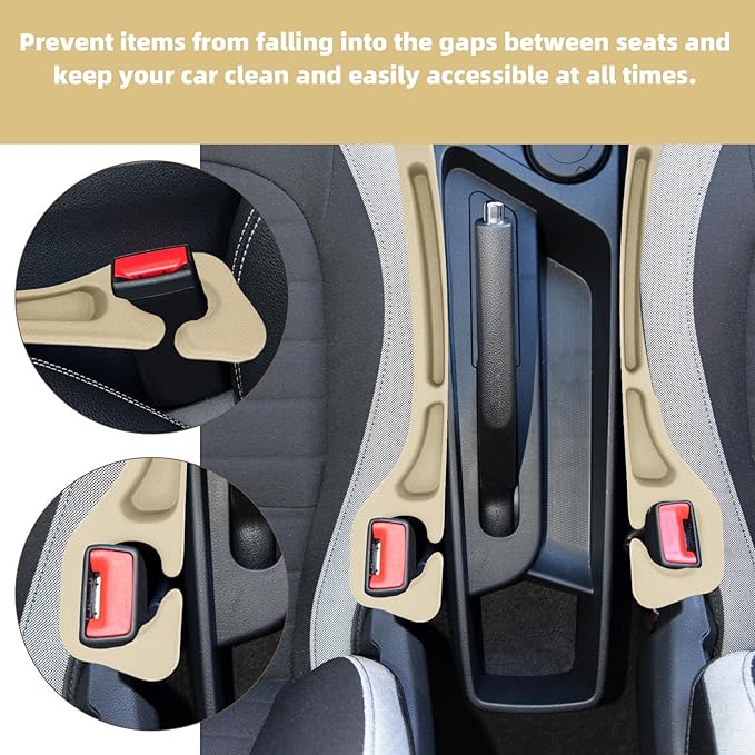 2pcs Car Seat Gap Filler, No Drop Guard Universal Gap Organizer Between Seat and Console Prevents Phone Keys Cards Falling (Beige)