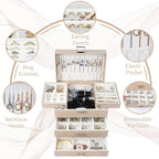 Dajasan Jewelry Organizer Box, Large Jewelry Boxes for Women Girls, Space-Saving 4 Layers Jewelry Storage Case with Drawer, M