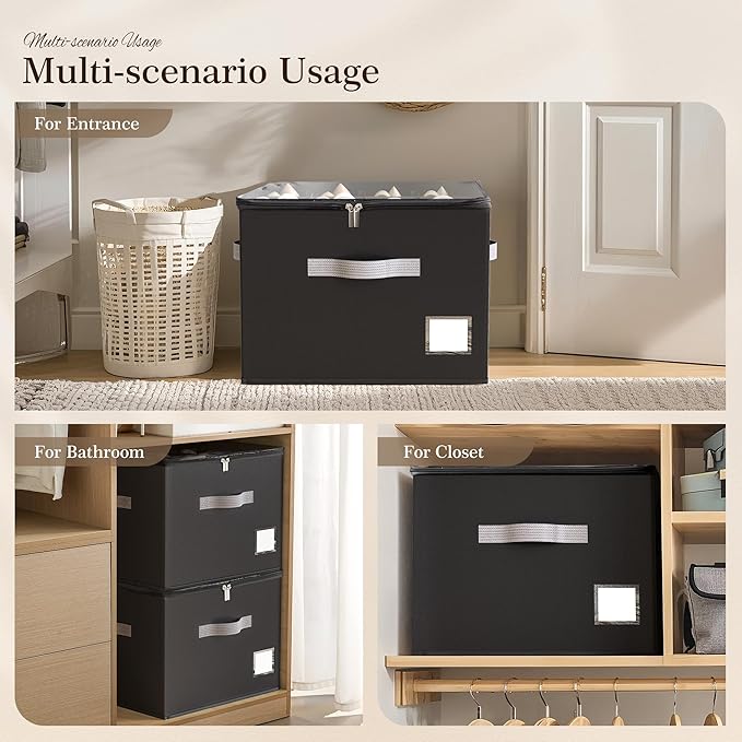 Criusia Shoe Organizer for Closet, Foldable Shoe Storage Organizer with Clear Cover and Sturdy Handles, Fit 12-16 Pairs, Clos