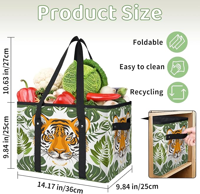 Reusable Grocery Bags Heavy Duty Shopping Bags Foldable Large Tote Bags with Long Handles & Hard Bottom