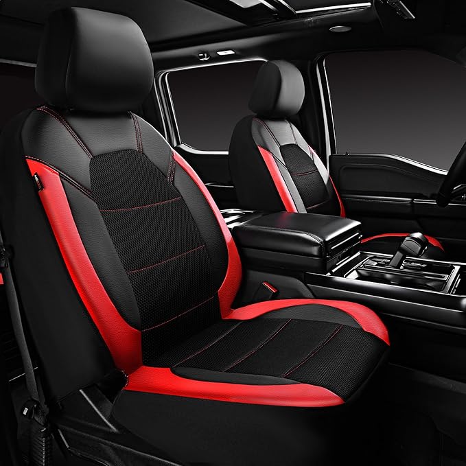 CAR PASS Leather Car Seat Covers Front Seats Only, with Air Mesh Front Seat Covers Breathable, Cool Automotive Seat Covers 2 