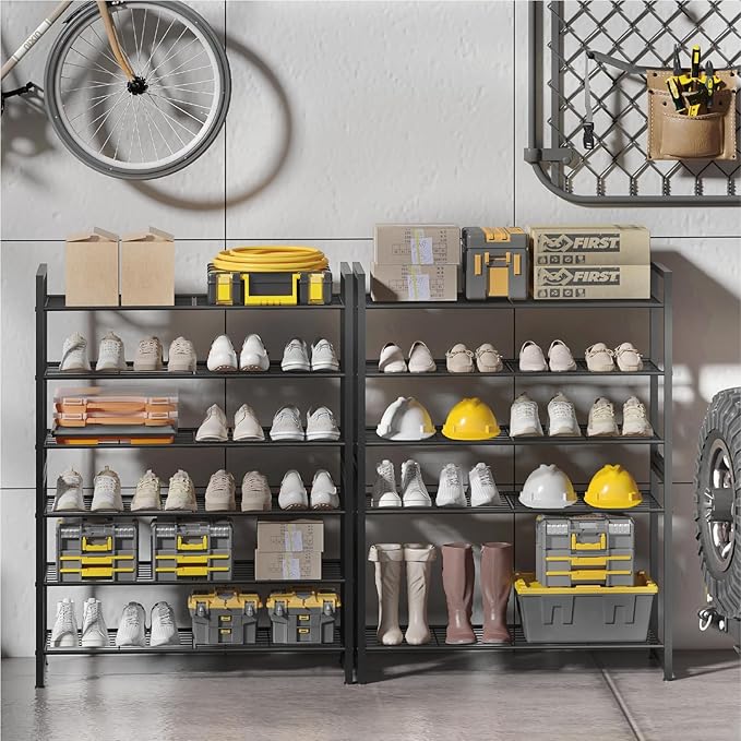 Stackable Shoe Rack, 6 Tier Metal Shoes Rack Storage Organizer,Large Capacity Shoe Shelf Max Holds 30 Pairs of Shoes,Sturdy a