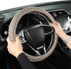 Auto Newer Breathable Steering Wheel Cover Suitable For Four Seasons，Anti-Slip Design，Odorless，Easy Carry Unviersal Fit for Truck SUV Sedans Vans，Interior Accessories Standard Size[14" 1/2-15"]（Beige）
