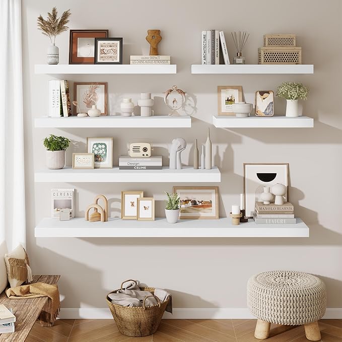 Fun Memories 72 Inch Fireplace Mantel Shelf, 12 Inch Deep Shelves for Display & Wall Storage, Rustic Wood Wall Shelf, Extra L