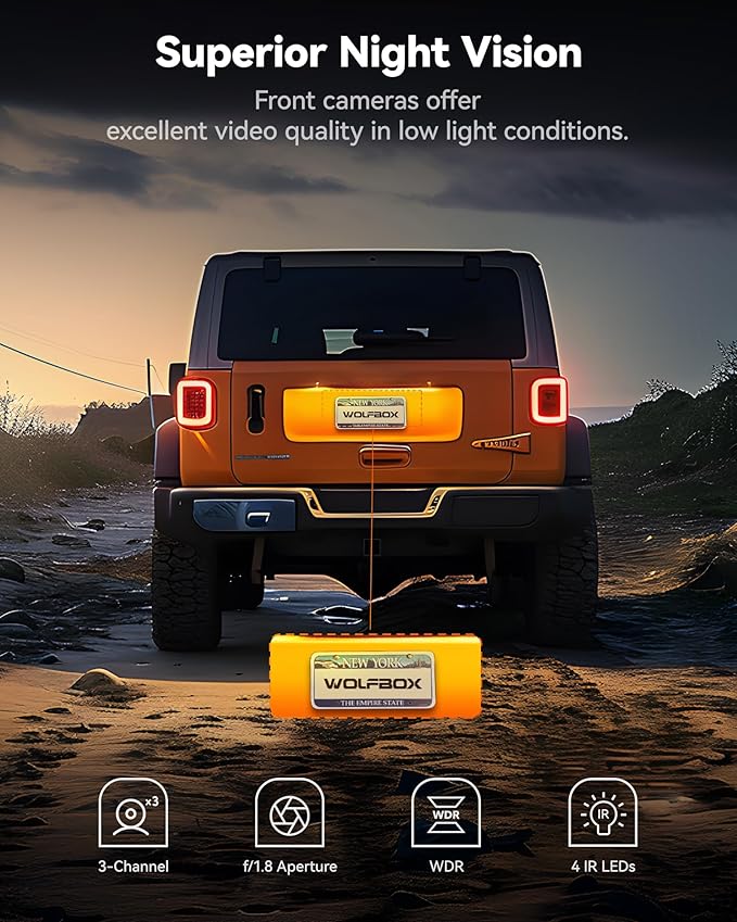 WOLFBOX i17 4K 3 Channel Dash Cam Built-in 5.8GHz WiFi with 64GB Card, 4K+1080P+1080P Dash Cam Front and Rear Inside, Triple 