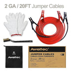 Heavy Duty Jumper Cables,2 Gauge 20 Feet Booster Battery Cable,Automotive Wires with Alligator Clips,Carrying Bag,Safety Gloves and Iron Brush for Cars Truck