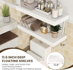 30 Inch Floating Shelves | 12 Inch Deep White Floating Shelves Set of 2 | 30" W x 12" D Rustic Wood Shelves for Wall | Deep W