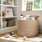 MEGASKET 115L Wicker Storage Basket, 23.6"x15.7" Woven Cotton Rope Basket, Giant Kids Dog Toy Bin Organizer, XXXL Blanket Pil