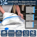 Vacuum Sealing Bags for Clothing Travel,Space Saver Vacuum Storage Bags with Wireless Air Pump (12 Combo Bags+Electric Pump)