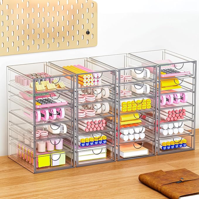 YFXCVSL Acrylic Makeup Organizer with 19 Drawers, 4 Pack Clear Storage Drawers, Bathroom Makeup Organizer for Palettes, Cosme