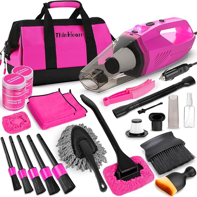 ThinkLearn Car Cleaning Kit, Car Vacuum Detailing Kit Interior with High Power Handheld Vacuum, Including 7Pcs Detailing Brus