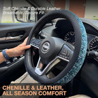 PINCTROT D Shaped Chenille Leather Steering Wheel Cover, Soft Mottled Colors, Sweat-Proof, Non-Slip Grip, All-Season Comfort,