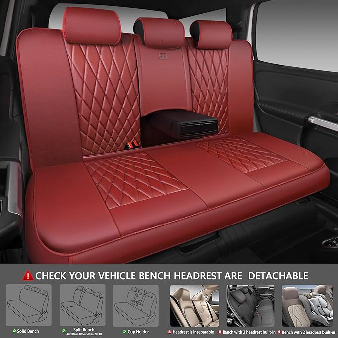CAR PASS Piping Luxury Faux Leather Seat Covers Full Set, Premium Delux Anti-Slip Waterproof Automotive Seat Cover Universal 