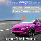 Sun Shade Sunshade for Tesla Model X 2016-2025 2026 Windshield Cover, 4-Layers Sun Shield 250T Silver Sun Visor Foldable Front Window Shade Blocks UV Rays Car Accessories