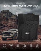 3W Floor Mats Fit for Toyota Tacoma Hybrid 2024 2025 2026, TPE All Weather Custom Fit Floor Liner for Tacoma Accessories 1st and 2nd Row Full Set Car Mats Easy Clean, Black(Only for Hybrid)