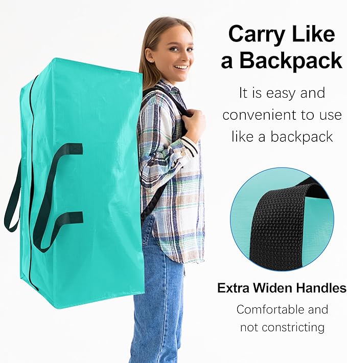 VELVETSURE 6 Pack Heavy Duty Large Moving Bags W/Backpack Straps - Strong Handles & Zippers, Storage Totes For Space Saving, 
