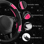Road Comforts Leather Steering Wheel Cover - Made with PVC Leather - Anti-Slip, Universal Fit 14 1/2 inches to 15 inches - Ho