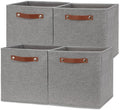 Temary 12x12 Storage Cube Bins 4 Pack Fabric Storage Cubes Storage Bins with Leather Handles, Storage Baskets Foldable Cube O