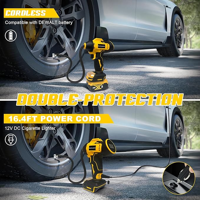 Tire Inflator Cordless for Dewalt MAX 20V Battery [Tool Only], 160PSI Portable Air Compressor with Pressure Gauge, Auto-Shutoff & Fast Inflation, Portable Air Pump for Car, Motorcycle, Bike, Ball