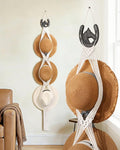 Macrame Wall Hat Rack Boho Hat Organizer Wall Mount with Cast Iron Horsehead Hanger Western Hat Holder for Women Wide Brimmed