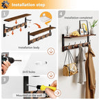Oraich Coat Rack Wall Mount with Hooks and Shelf for Coat, Backpack, Key, Clothes Hanger, Wall Floating Shelf for Entryway, L