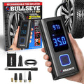 POCKET AIR PRO Tire Inflator Portable Air Compressor by Bullseye Pro for Tires, Balls, Bike with Persta Valve, Auto Shut Off, Inflates in 2 Min, Cordless Rechargeable 6000MAH,150 PSI, SoS Light