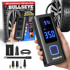 POCKET AIR PRO Tire Inflator Portable Air Compressor by Bullseye Pro for Tires, Balls, Bike with Persta Valve, Auto Shut Off, Inflates in 2 Min, Cordless Rechargeable 6000MAH,150 PSI, SoS Light