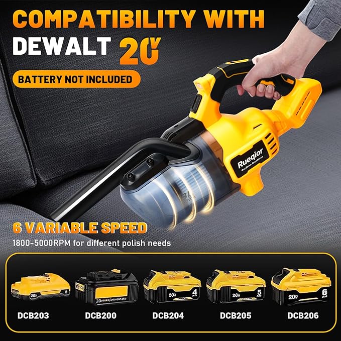 Cordless Vacuum Compatible with DeWalt 20V Battery, 5 in 1 Brushless Vacuum Cleaner with 50KPA 500W Powerful Motor, 50 CFM Po