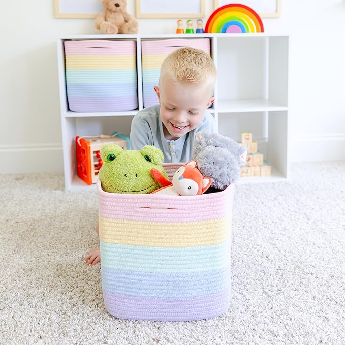 NaturalCozy Storage Cubes 11 Inch Cotton Rope Woven Baskets for Organizing, 3-Pack | Cube Storage Bin | Square Storage Basket