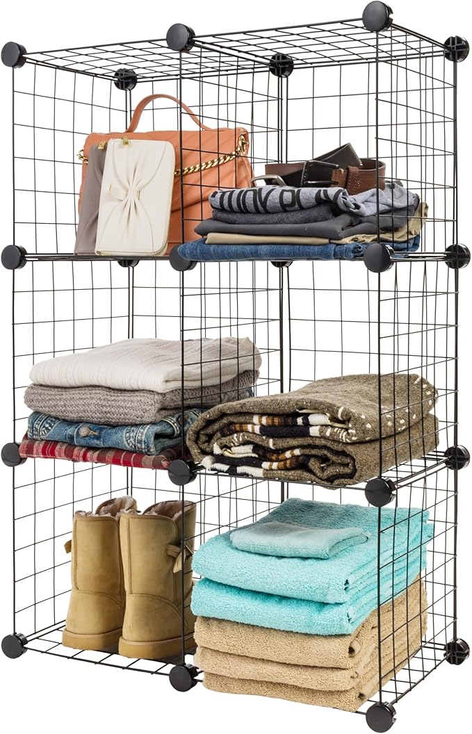 IRIS USA 6-Cube Modular Wire Cube Storage Organizer, Adjustable & Expandable Metal Shelving for Closet, Bathroom & Home Stora