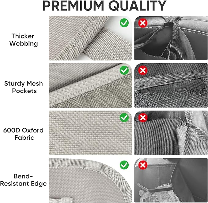 BALEINE Backseat Car Organizer, Back Seat Car Organizers and Storage, Kick Mats Back Seat Protector, Travel Accessories for Most Automotive (1 Pack, Beige)