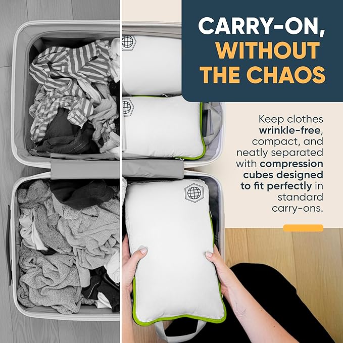 TRIPPED XL Compression Packing Cubes — 7-Piece Set for Checked Luggage | Extra-Large (15.7"×11"×4") + Large + Small + Tube + 
