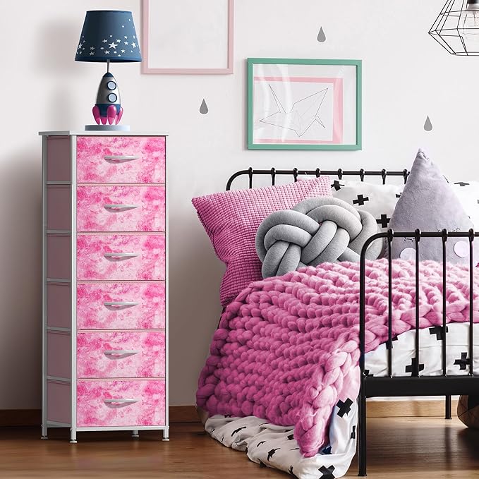 Sorbus Fabric Dresser for Kids Bedroom - Chest of 6 Drawers, Tall Storage Tower, Clothing Organizer, for Closet, for Playroom
