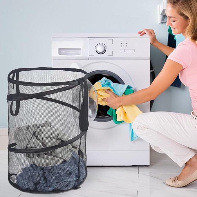 Seiritex 2Pcs Mesh Popup Laundry Hamper 115L Extra Large Collapsible Laundry Basket Foldable Clothing Storage Basket with Han