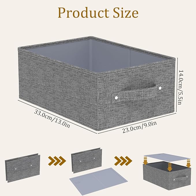 Collapsible Storage Boxes, Fabric Organizer Baskets, Cube Bins for Organizing Home, Office and Closet, Grey, 2 Pack, 13.0x9.0