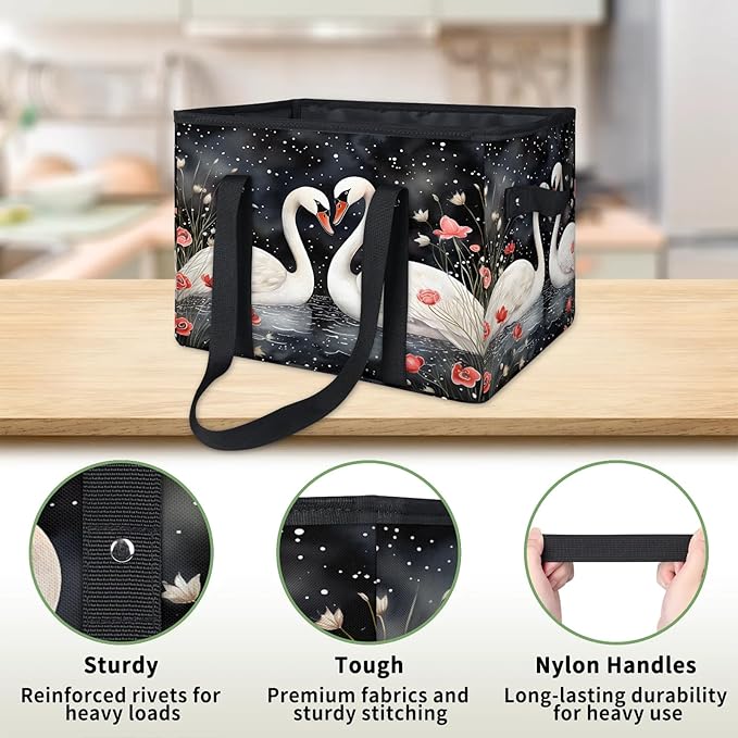 Reusable Grocery Bags Heavy Duty Shopping Bags Foldable Large Tote Bags with Long Handles & Hard Bottom