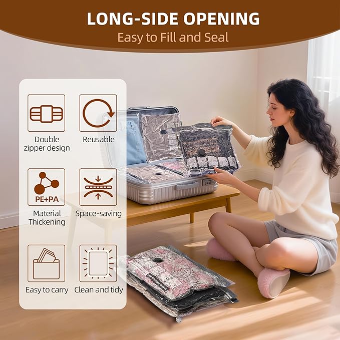 Travel Vacuum Storage Bags, 6 Pack Carry-On Size for Luggage and Suitcase, Vacuum Storage Bags, Vacuum for Bags Storage, Spac