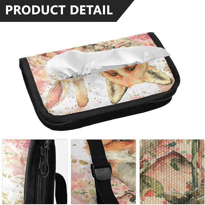 Car Tissue Holder Car Visor Organizer Tissue Box Holder for Car Sun Visor Organizer with Car Vehicle Accessories Essentials Interior for Women Men Fox Bunny Roses Pink