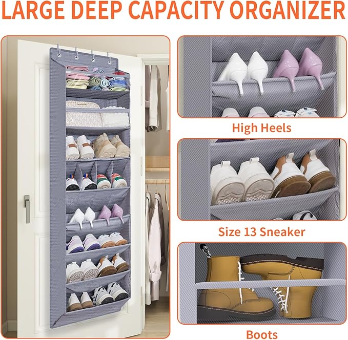 FENTEC 1 Pack Over The Door Shoe Organizer,68" Exlarge Deep Pockets Hanging Shoe Organizers, 8 Shelves Shoe Rack for Closet, 