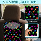 Car Garbage Bag Colorful Paw Prints Hanging Canvas Car Trash Bag Waterproof Drawstring Car Back Seat Organizer for Car Back Front Seat Console with Adjustable Buckle
