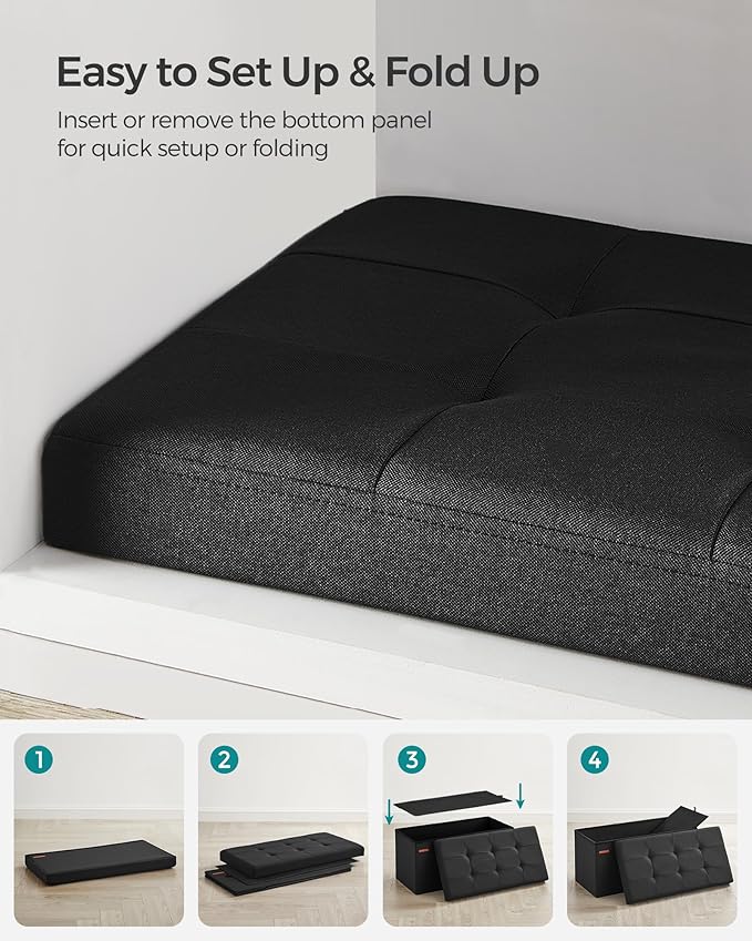 SONGMICS Mazie Collection - 30 Inches Folding Storage Ottoman Bench, Ottoman Foot Rest, End of Bed Bench, Storage Chest, Load