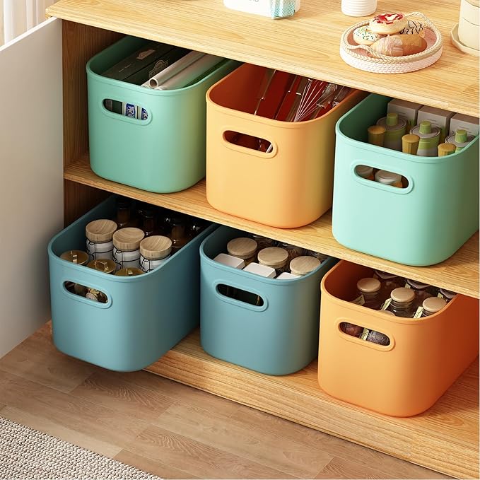 ORGIDOL 6 Pack Colorful Storage Bins with Lids Stackable Storage Container for Organizing, Storage Boxes with Handle for Shel
