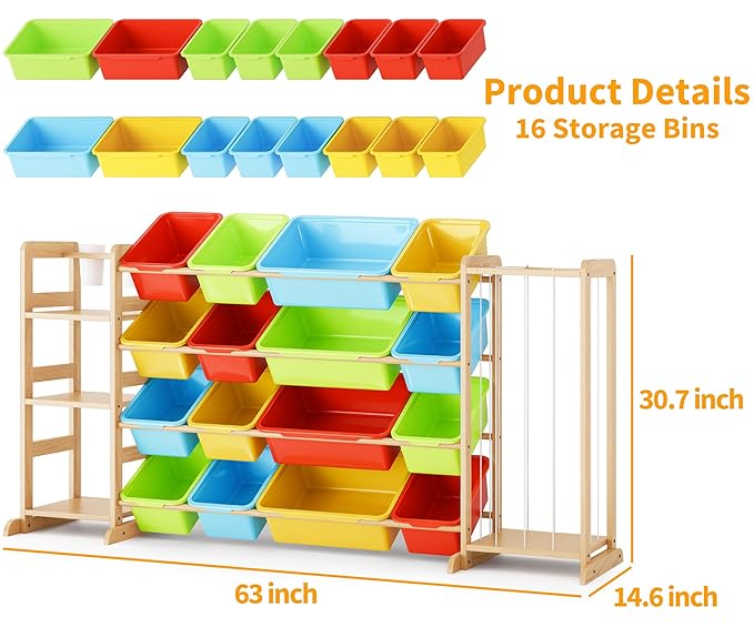 Storage Organizer with Bookshelf and Stuffed Animal Storage - Playroom Organization with Shelves and 12 Bins - Living Room Bo